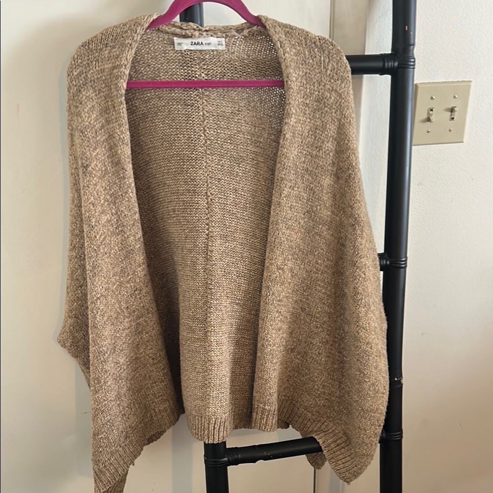 Zara Tan Cardigan with Shawl Collar and Soft Texture